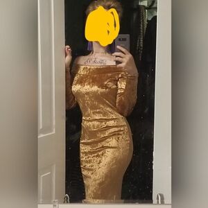 Floor Length Crushed Velvet Copper Dress